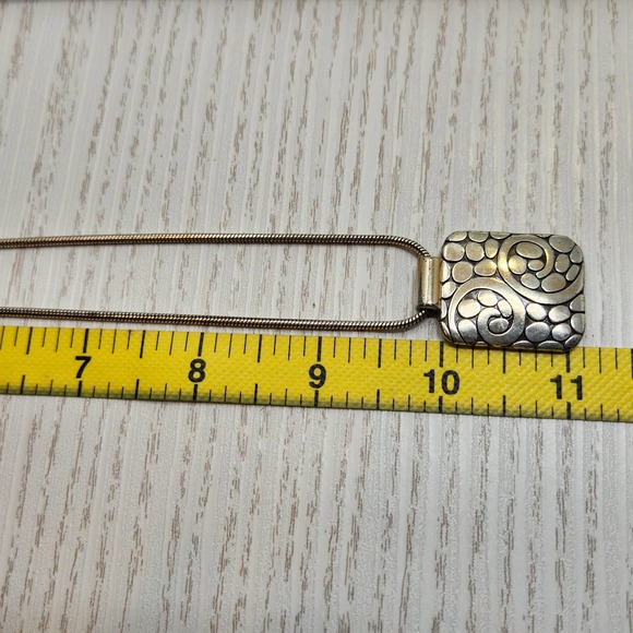 Brighton Rectangle Textured Pendant Necklace Reversible Silver Plated Ajdustable - Picture 4 of 5